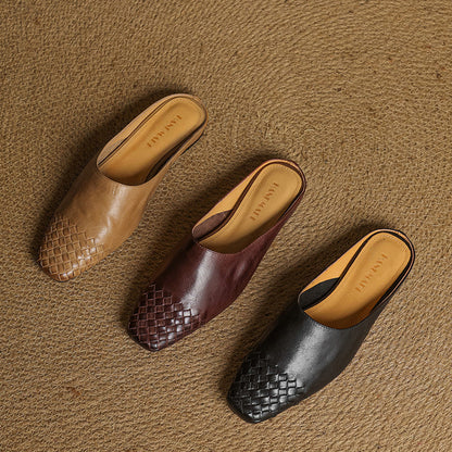 Woven Front Slip On Mule Flats for women | Elara