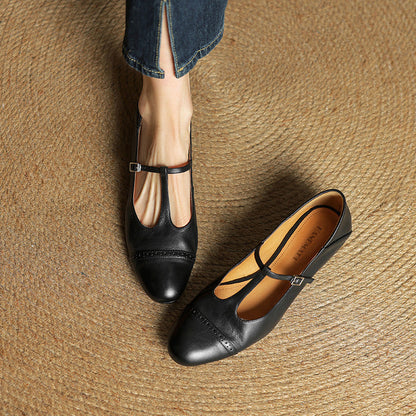 Classic T Strap Brogue Flat Shoes for women | Mireva