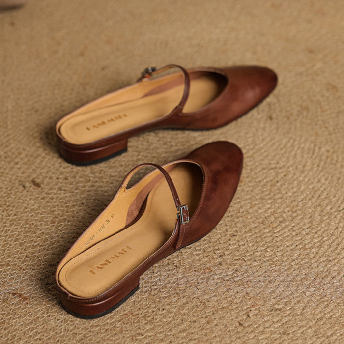Almond Toe Mary Jane Mule Flats for women | Celestia