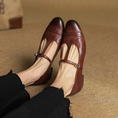 Classic T Strap Brogue Flat Shoes for women | Mireva