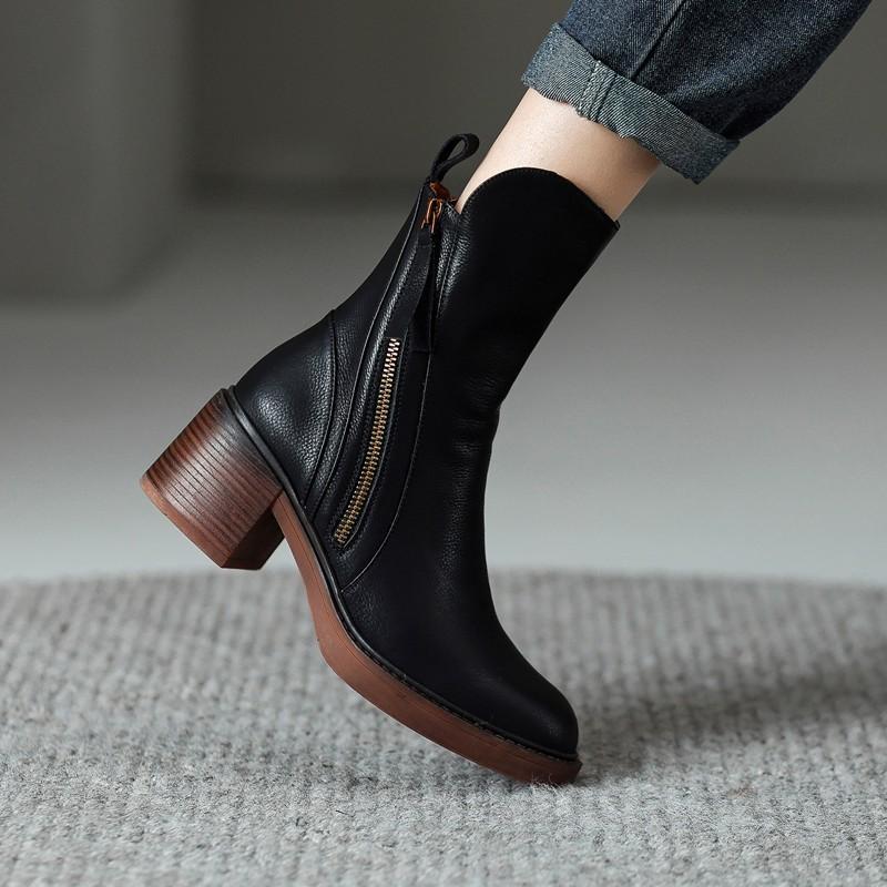 Sleek Round Toe Block Heel Ankle Boots for women | Fiora