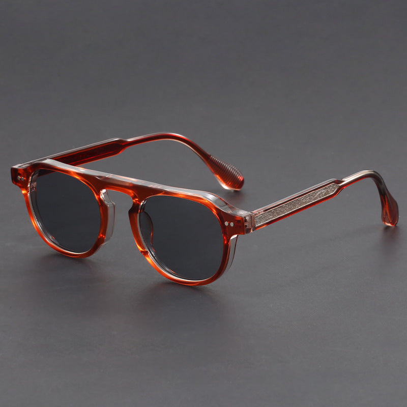 Rounded frame UV protection sunglasses with metal core arms for men | Noctaire