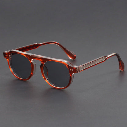 Rounded frame UV protection sunglasses with metal core arms for men | Noctaire