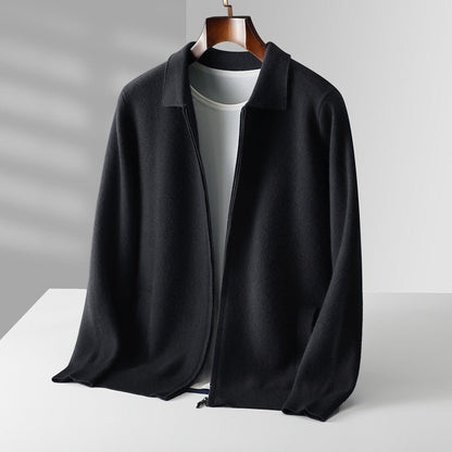 Refined zip up knit jacket with structured collar for men | Valenor