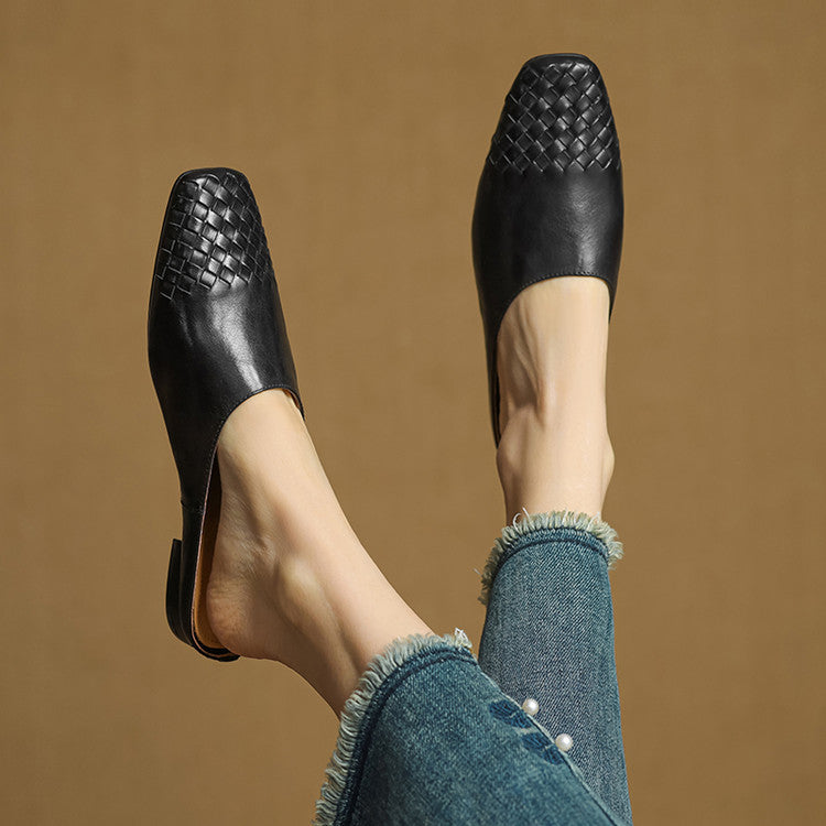 Woven Front Slip On Mule Flats for women | Elara