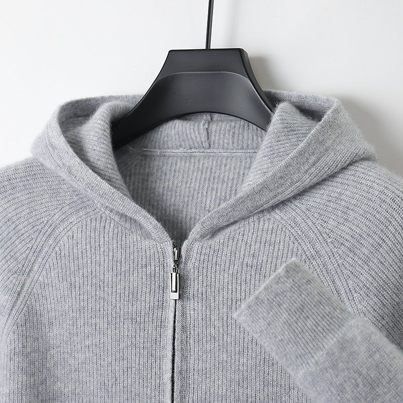 Lightweight full zip knit hoodie with ribbed trim for men | Orvane