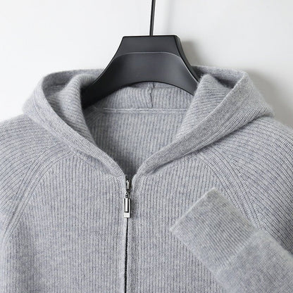 Lightweight full zip knit hoodie with ribbed trim for men | Orvane