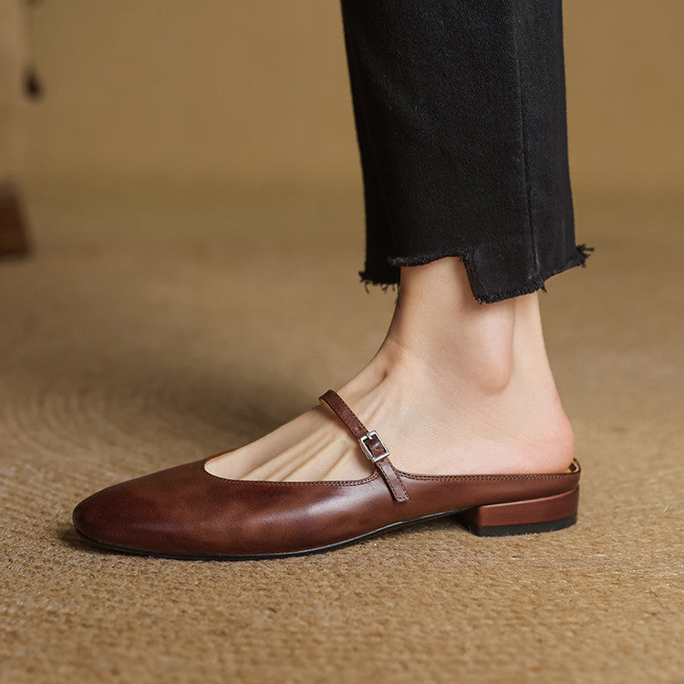 Almond Toe Mary Jane Mule Flats for women | Celestia
