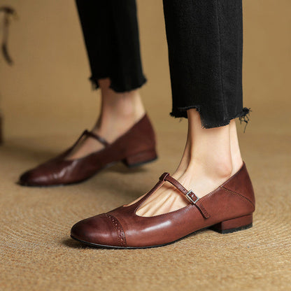Classic T Strap Brogue Flat Shoes for women | Mireva