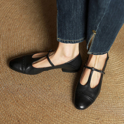 Classic T Strap Brogue Flat Shoes for women | Mireva
