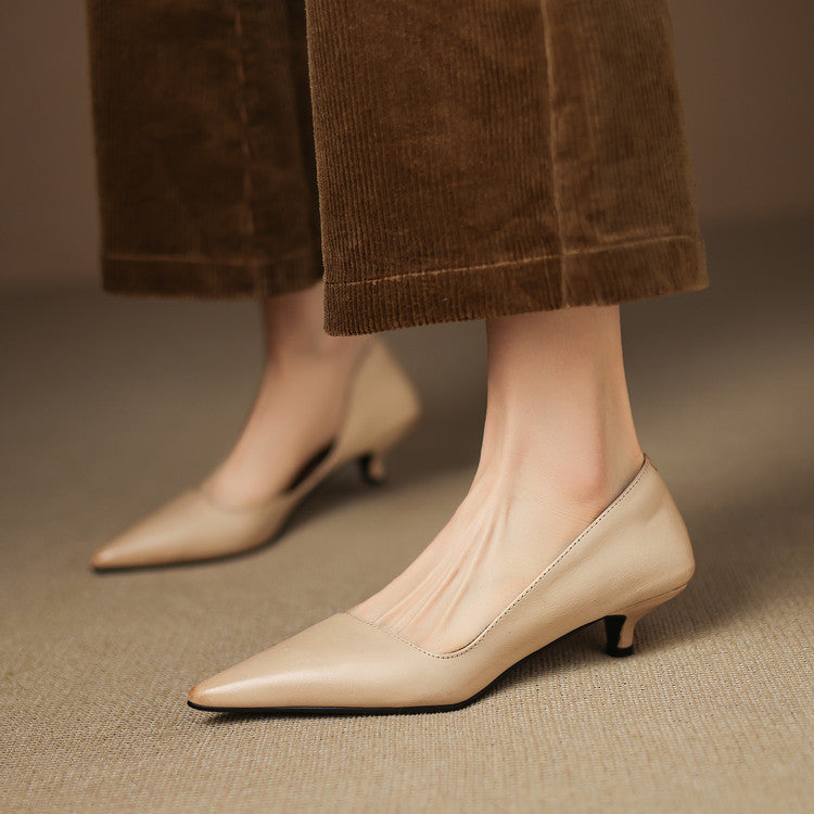 Pointed Side Open Kitten Heel Pumps for women | Elenora