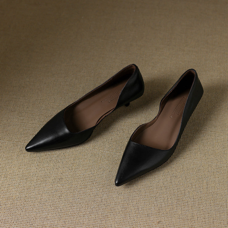Pointed Side Open Kitten Heel Pumps for women | Elenora