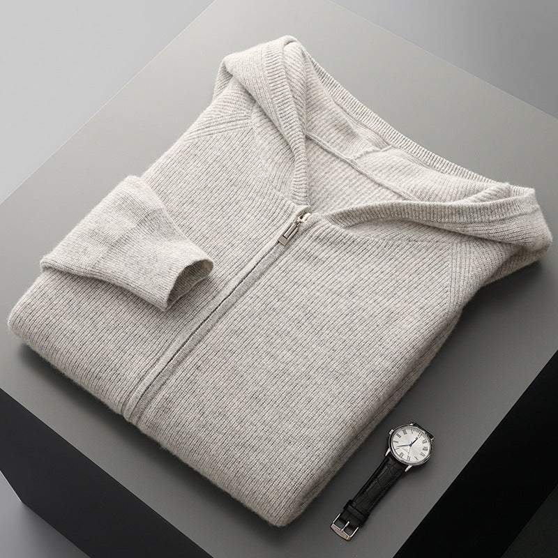 Lightweight full zip knit hoodie with ribbed trim for men | Orvane