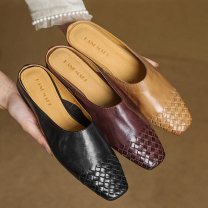 Woven Front Slip On Mule Flats for women | Elara