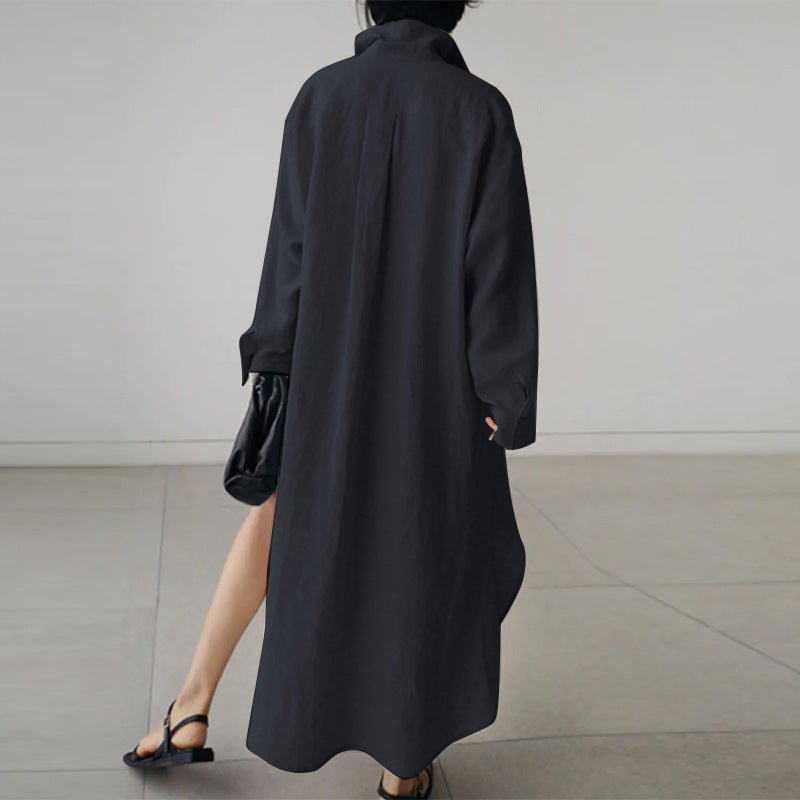 Oversized shirt dress with collar and side slits for women | Marina