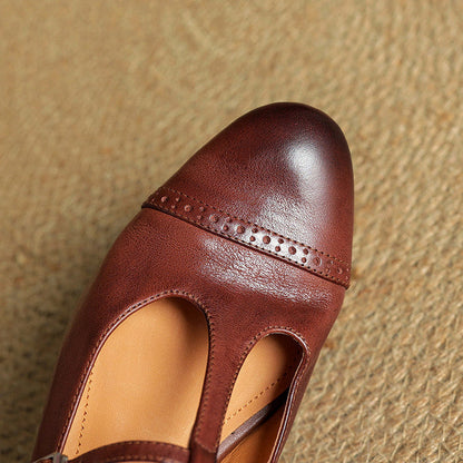 Classic T Strap Brogue Flat Shoes for women | Mireva