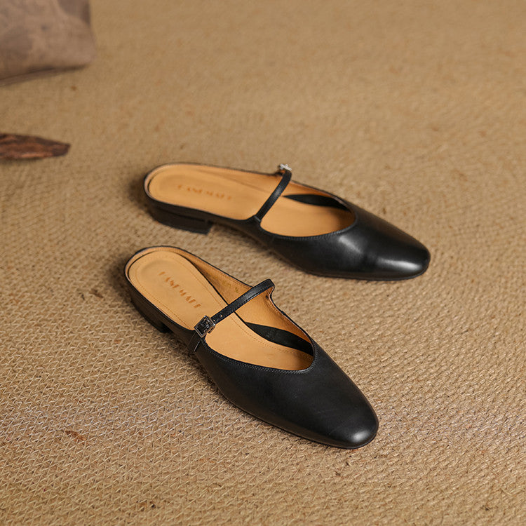 Almond Toe Mary Jane Mule Flats for women | Celestia
