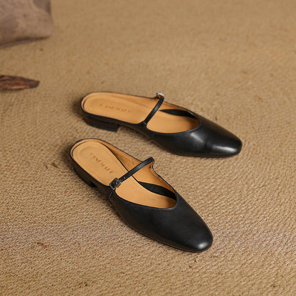 Almond Toe Mary Jane Mule Flats for women | Celestia