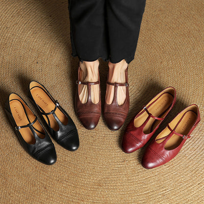 Classic T Strap Brogue Flat Shoes for women | Mireva