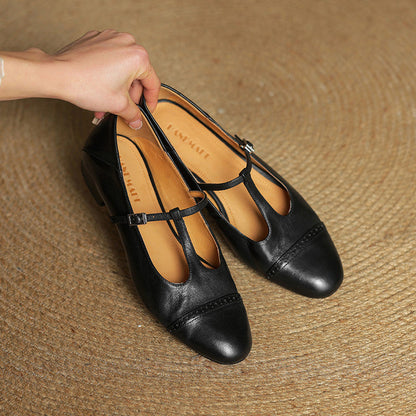 Classic T Strap Brogue Flat Shoes for women | Mireva