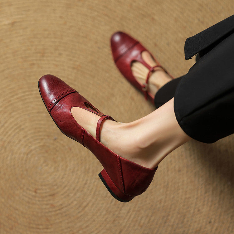 Classic T Strap Brogue Flat Shoes for women | Mireva