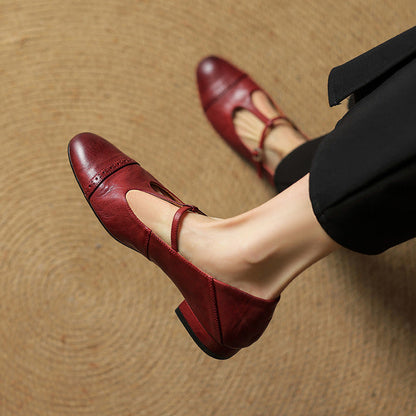 Classic T Strap Brogue Flat Shoes for women | Mireva