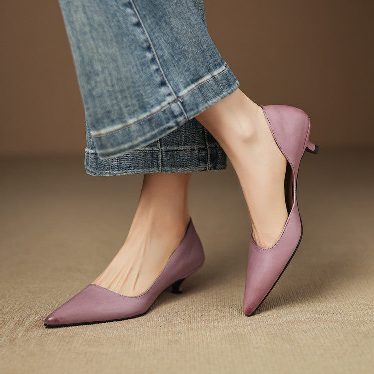 Pointed Side Open Kitten Heel Pumps for women | Elenora