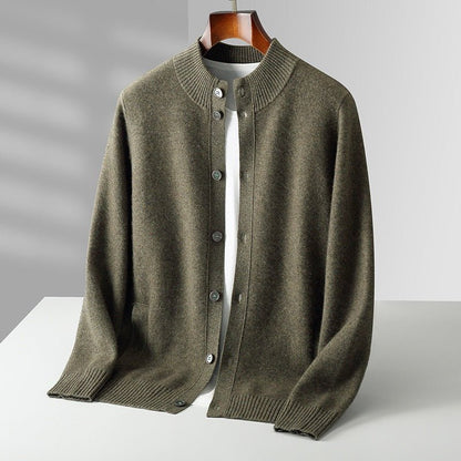 Refined button front knit jacket with ribbed detailing for men | Caelric