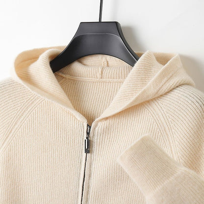 Lightweight full zip knit hoodie with ribbed trim for men | Orvane