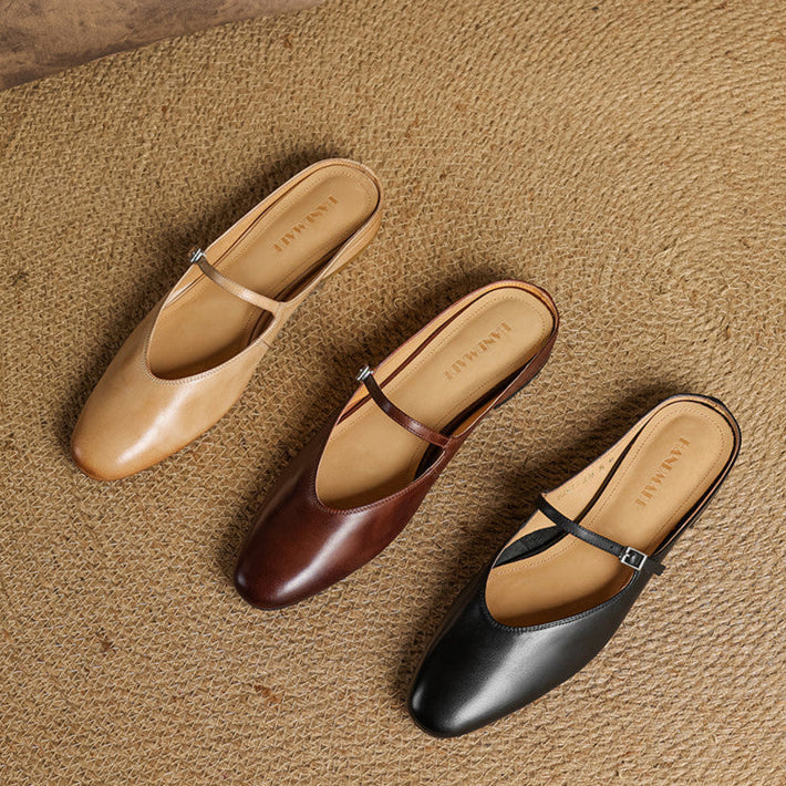 Almond Toe Mary Jane Mule Flats for women | Celestia