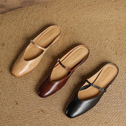 Almond Toe Mary Jane Mule Flats for women | Celestia