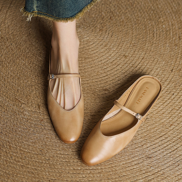 Almond Toe Mary Jane Mule Flats for women | Celestia