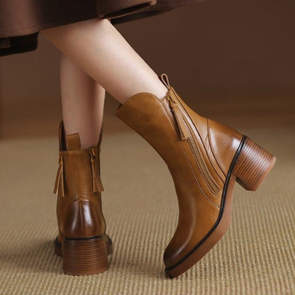 Sleek Round Toe Block Heel Ankle Boots for women | Fiora