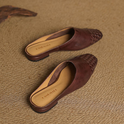 Woven Front Slip On Mule Flats for women | Elara