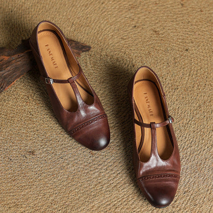 Classic T Strap Brogue Flat Shoes for women | Mireva
