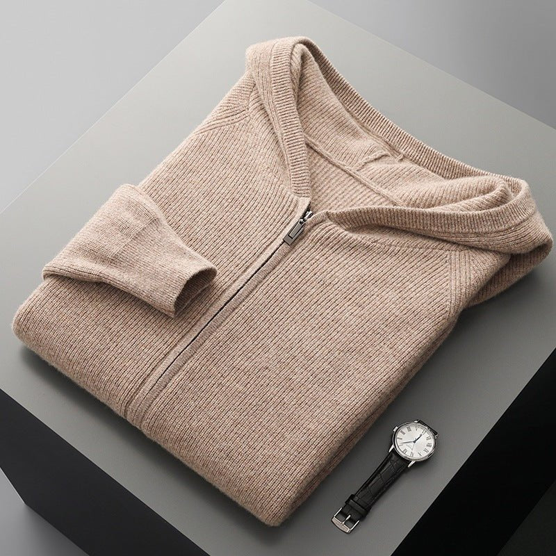 Lightweight full zip knit hoodie with ribbed trim for men | Orvane