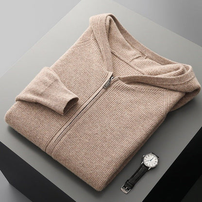 Lightweight full zip knit hoodie with ribbed trim for men | Orvane