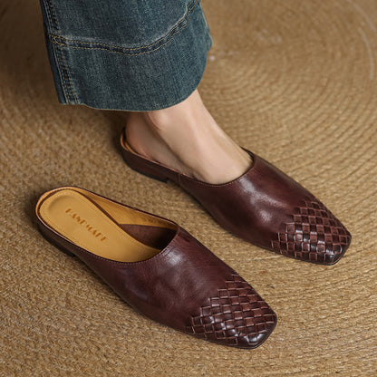 Woven Front Slip On Mule Flats for women | Elara