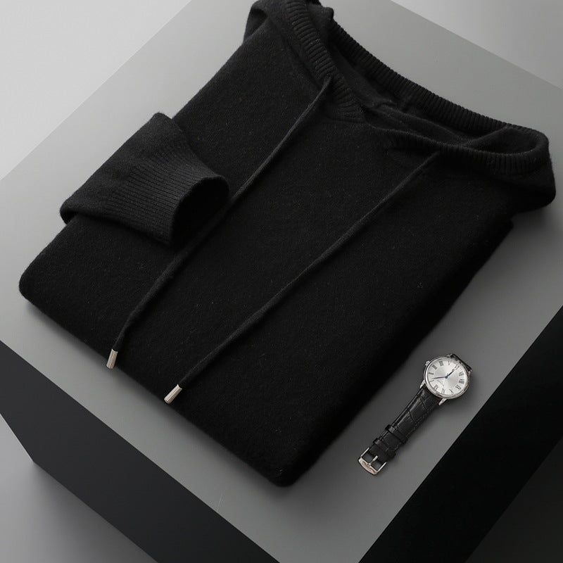 Tailored fit knit hoodie with ribbed detailing for men | Arvion