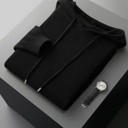 Tailored fit knit hoodie with ribbed detailing for men | Arvion