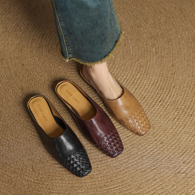 Woven Front Slip On Mule Flats for women | Elara