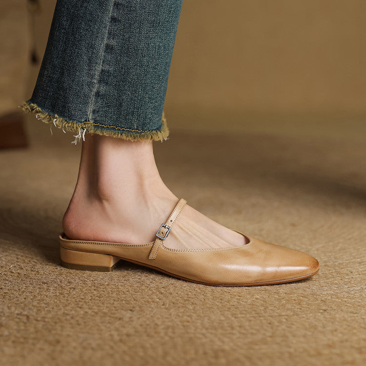 Almond Toe Mary Jane Mule Flats for women | Celestia