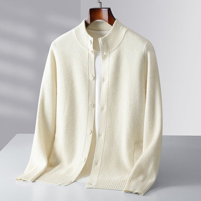 Refined button front knit jacket with ribbed detailing for men | Caelric