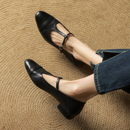 Classic T Strap Brogue Flat Shoes for women | Mireva