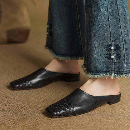 Woven Front Slip On Mule Flats for women | Elara