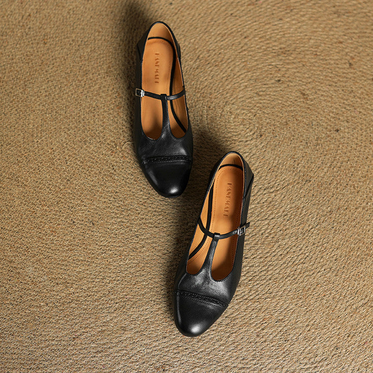 Classic T Strap Brogue Flat Shoes for women | Mireva