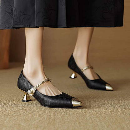 Vintage Pearl Strap Kitten Heel Pumps for women | Elowara