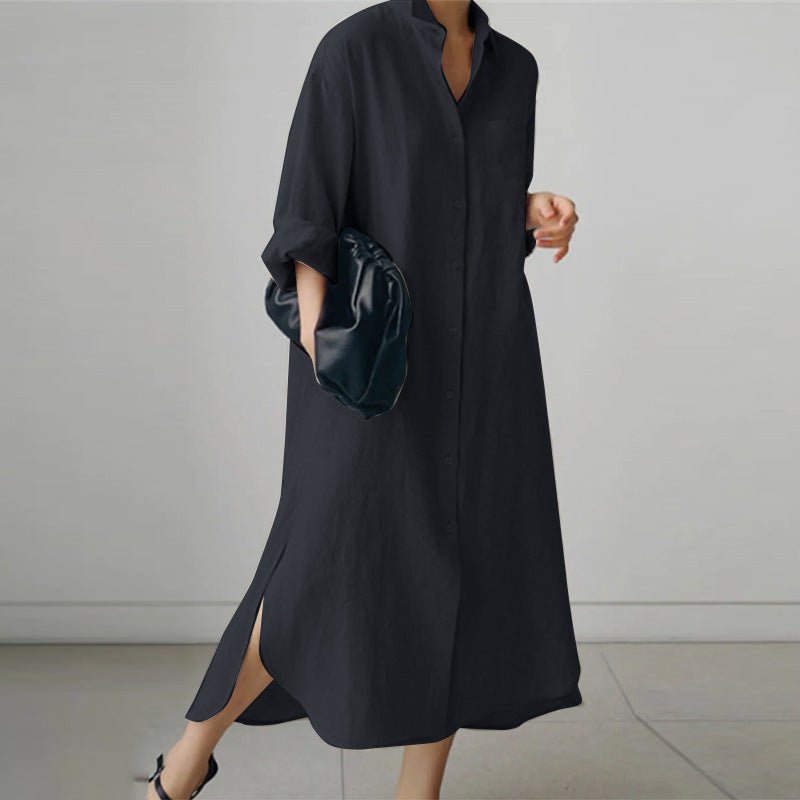 Oversized shirt dress with collar and side slits for women | Marina