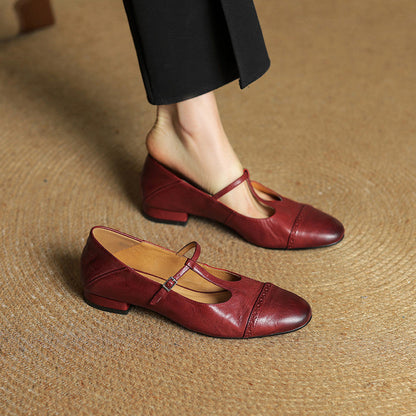 Classic T Strap Brogue Flat Shoes for women | Mireva