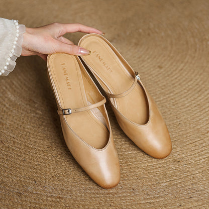 Almond Toe Mary Jane Mule Flats for women | Celestia